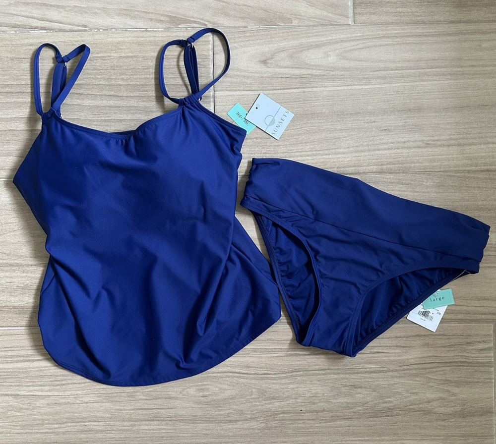 Sunsets Two Piece Bikini Swimsuit Blue Tankini Size Large NWT
